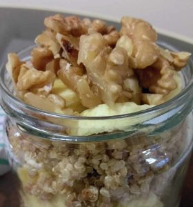 Banana and walnut overnight oats in glass jar