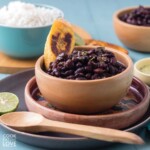 Wooden bowl with cuban black beans