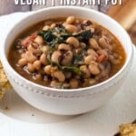 Pin for pinterest graphic with image of black eyed pea recipe with text overlay on top.