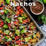 Pin for pinterest graphic with nachos on sheet pan