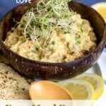 Pin for pinterest graphic with image of chickpea salad in a bowl