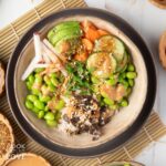 Vegan sushi bowl on a table.