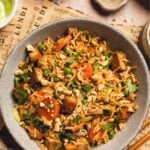 Pinterest graphic with image of tofu fried rice and text on top.