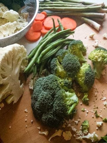 Cut vegetables on a cutting board