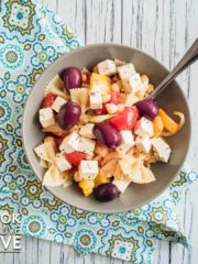 Tofu feta is the star in this pasta version of a greek salad.