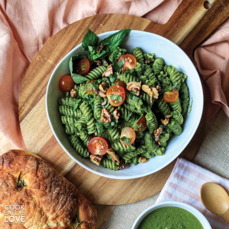 Creamy Spinach Pesto Pasta Recipe with Tomatoes Cook Eat Live Love