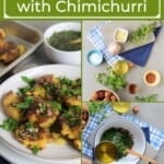 Pin for pinterest with images of chimichurri potatoes and text