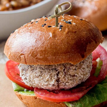 Vegan chickpea burger on a plate