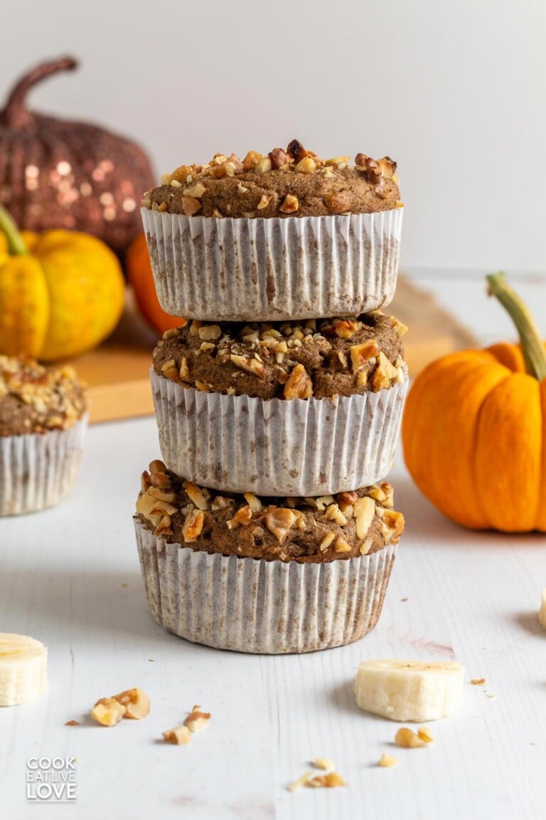 Close up of fresh baked banana pumpkin muffins