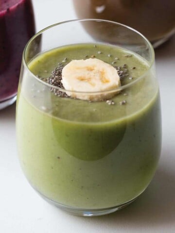 Green smoothie in the front and other flavors behind.