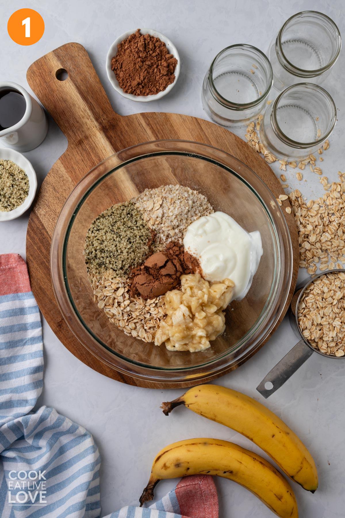 Ingredients to make overnight oats in a bowl.