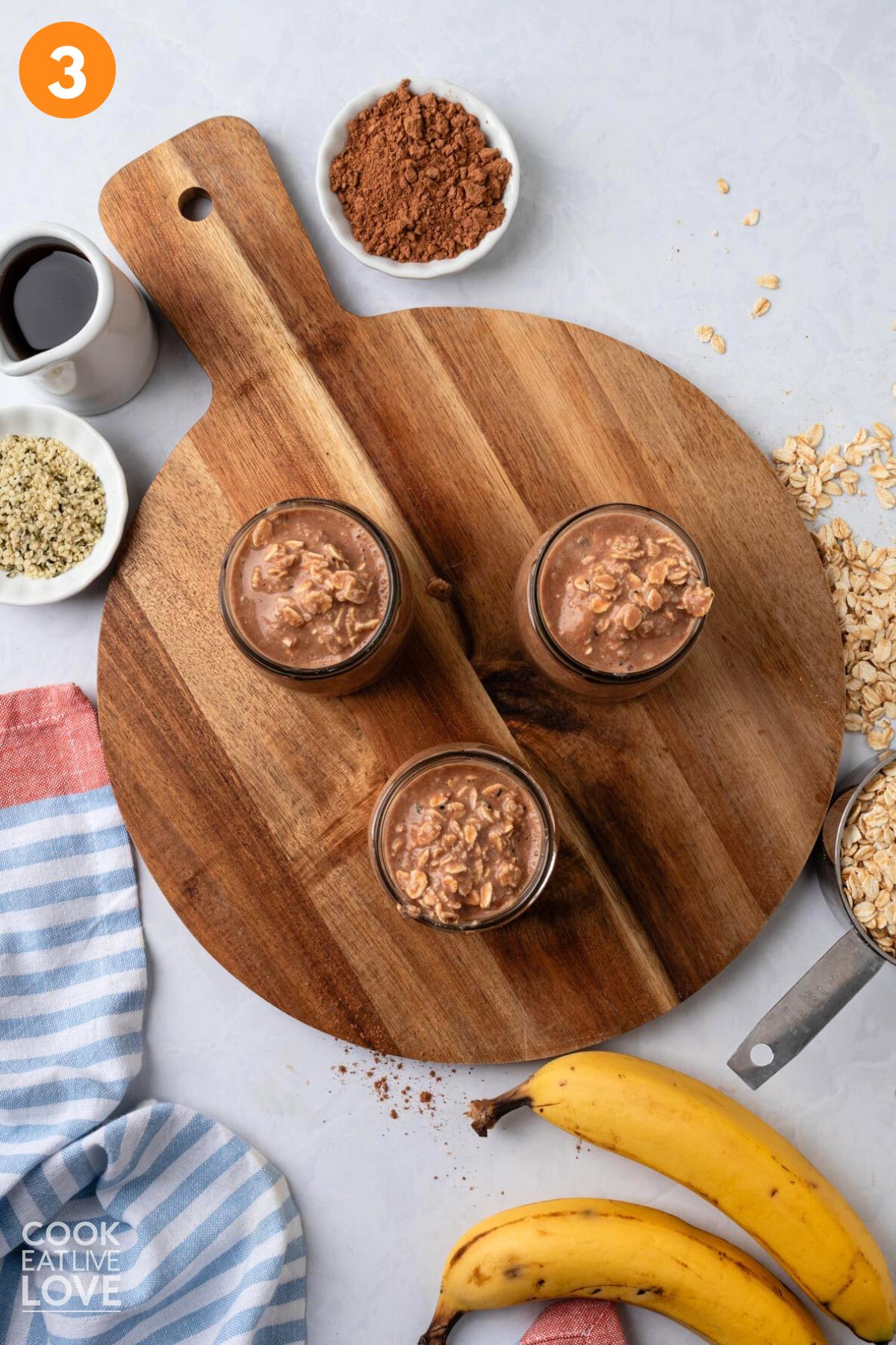 Chunky monkey overnight oats in jars.