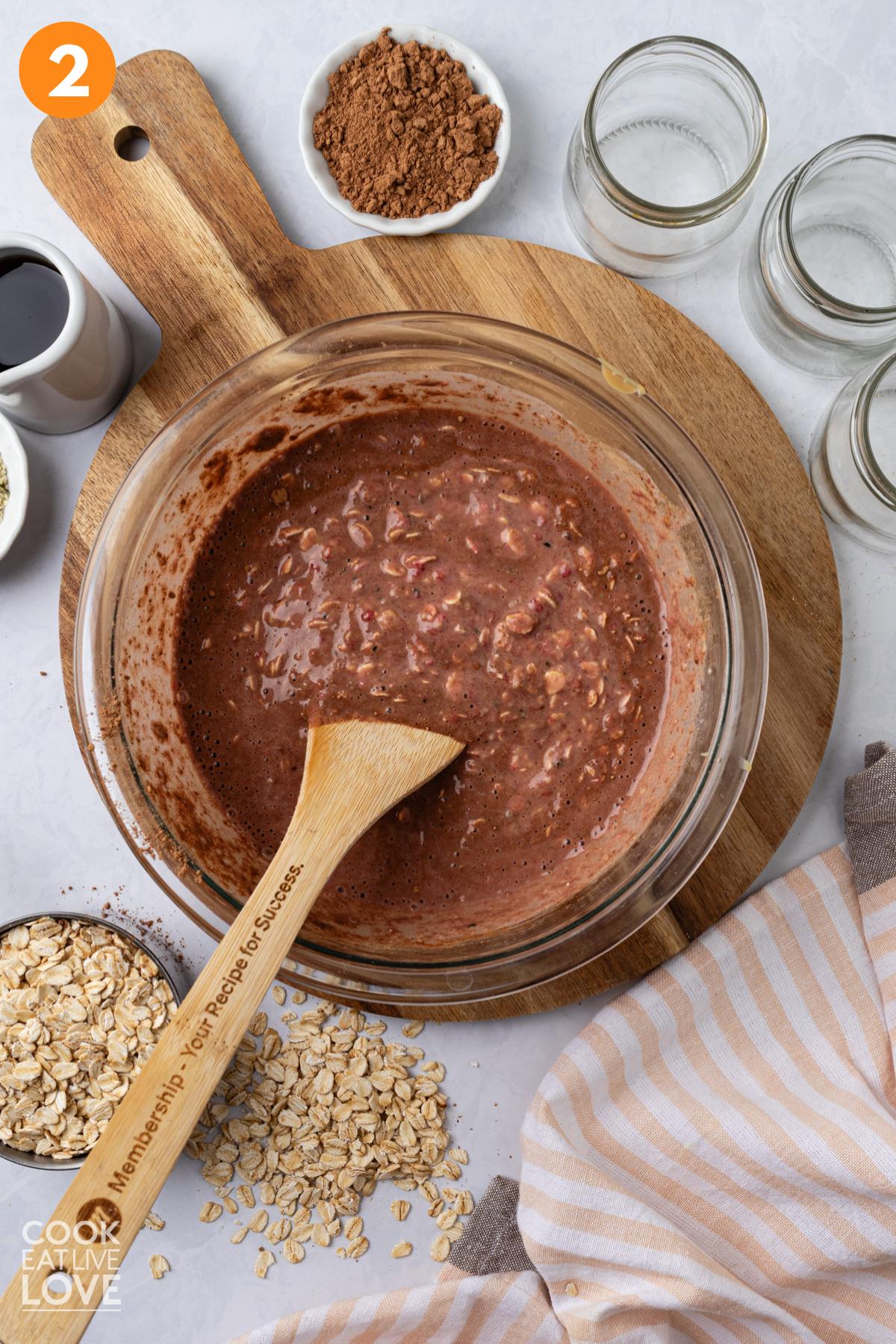 PBJ overnight oat mixture mixed in a bowl.