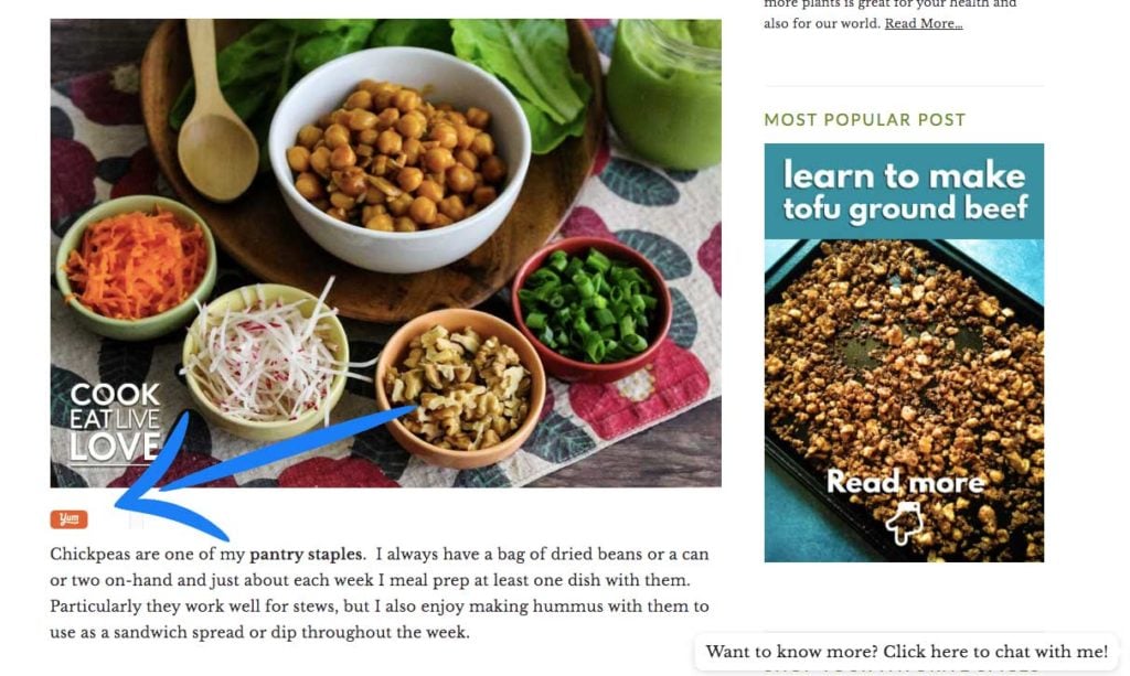 Screenshot of computer screen demonstrating a photo with the YUM button below.  One of my planning and cooking tips to use social media to find recipes more easily.