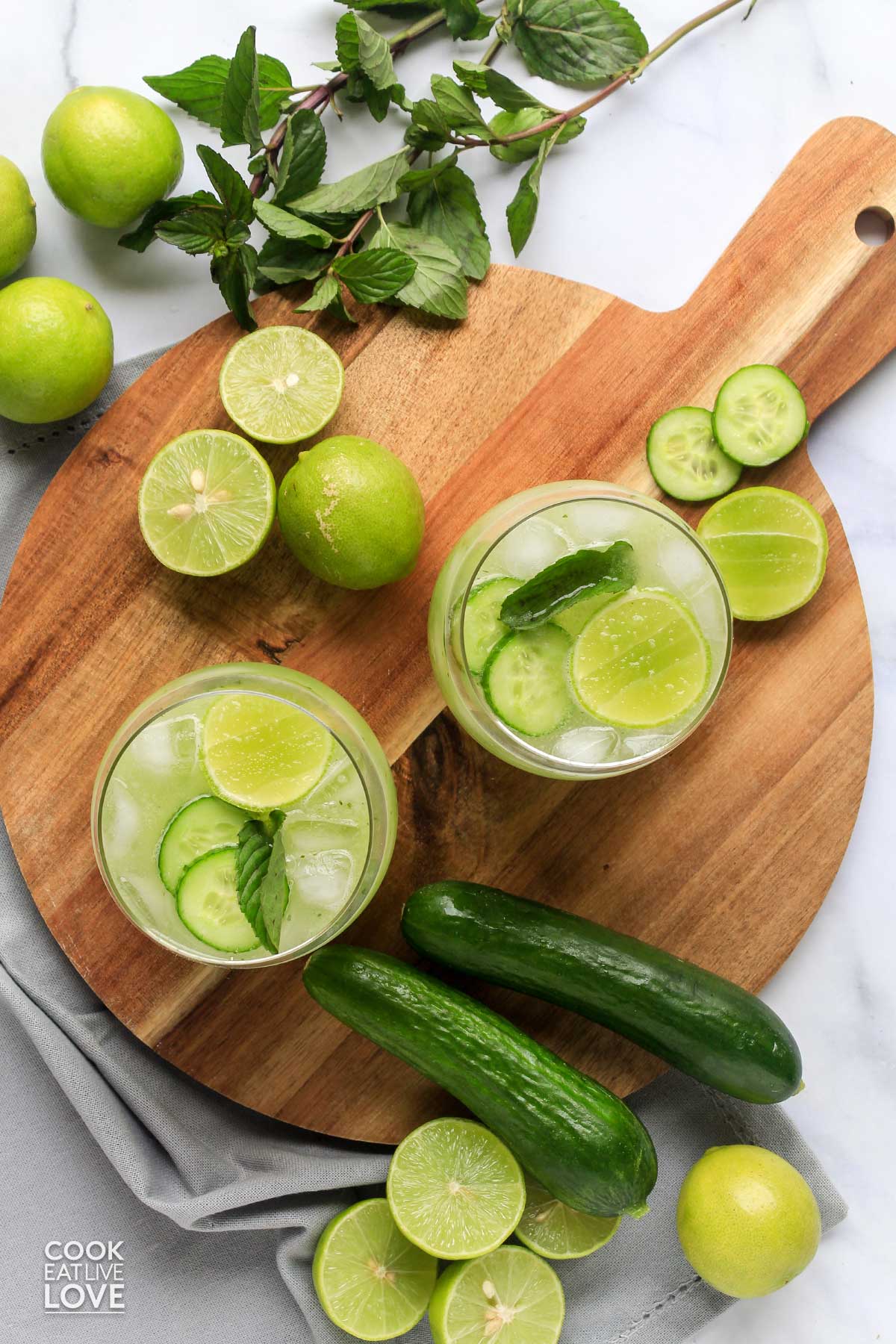 Glasses of lime drink on table
