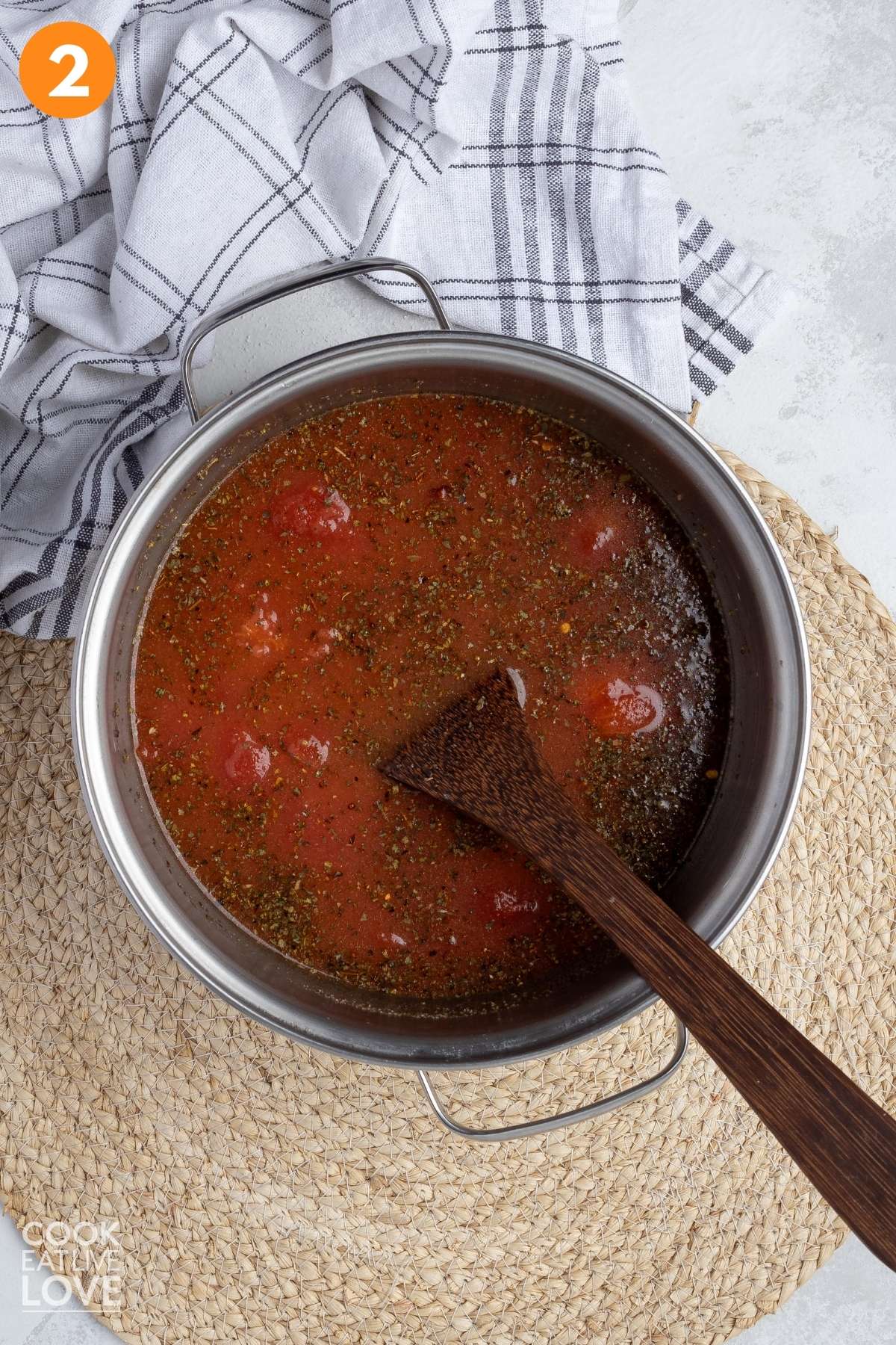 Seasonings added to the pot.