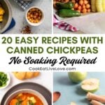 Pinterest graphic with a collage of vegan chickpea recipes and text on top.
