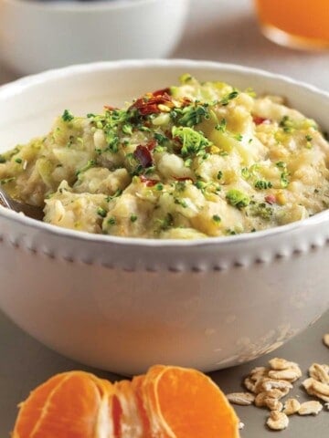 Savory oats in a bowl for breakfast