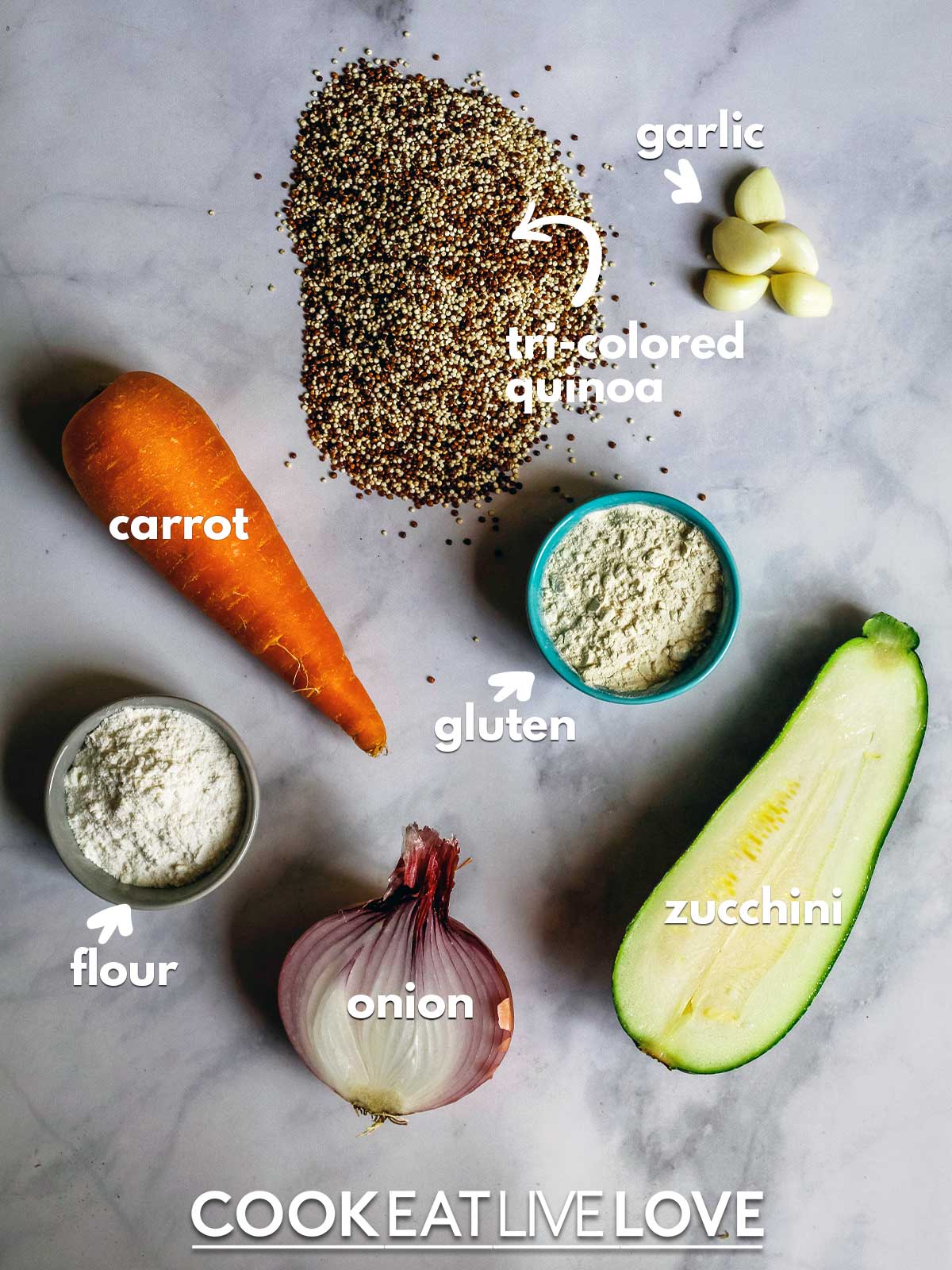 Ingredients to make quinoa veggie burgers no beans.