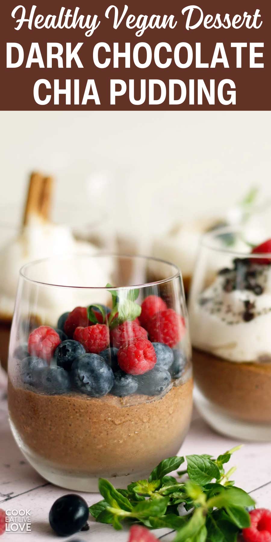 Pin for pinterest graphic with image of chia pudding and text on top.