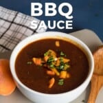 Pin for pinterest graphic with image of sauce and text on top