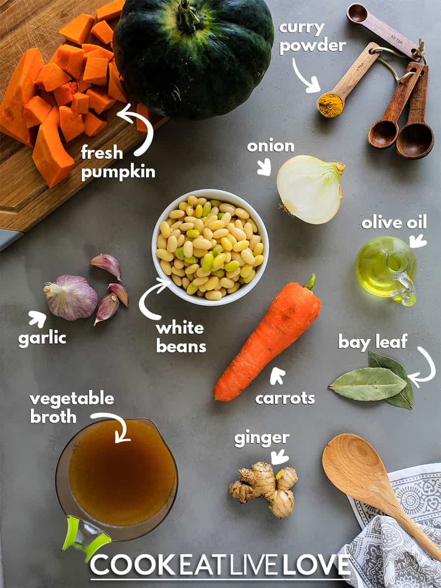 Ingredients to make healthy pumpkin soup.