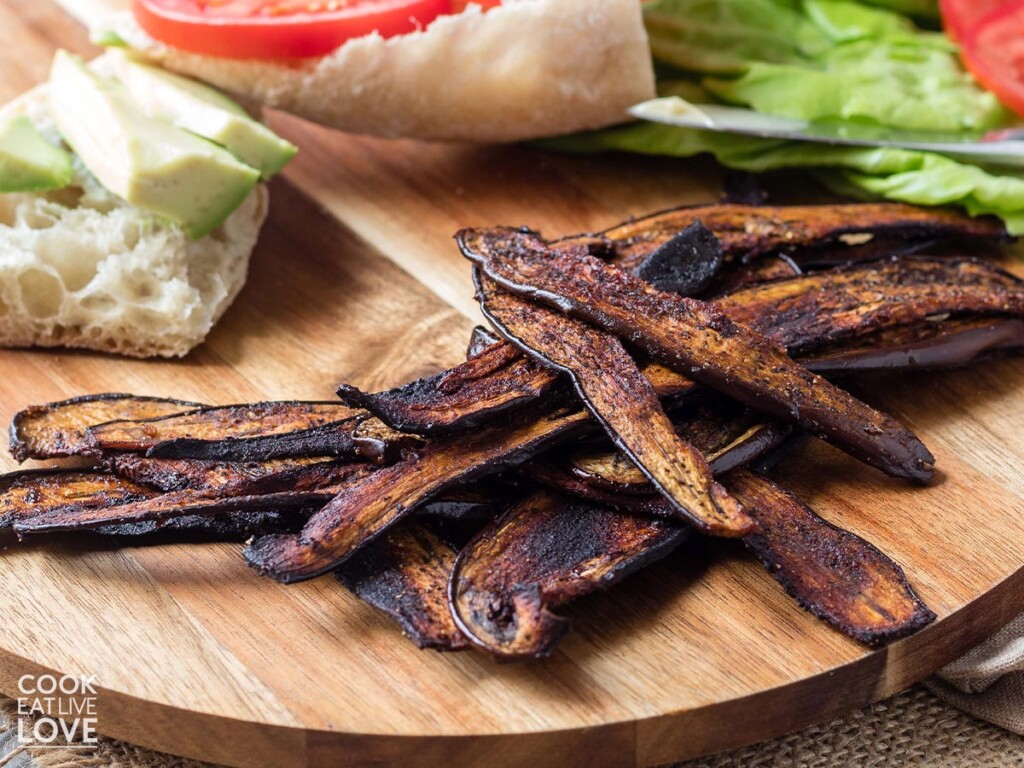 The BEST Vegan Eggplant Bacon Slices Cook Eat Live Love