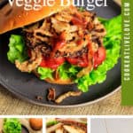 Pin for pinterest with multiple photos of bbq veggie burgers.