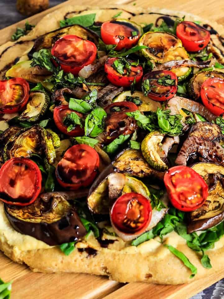 Overhead view of vegan pizza