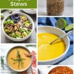 Pin for pinterest with collage of photos of soups in this vegetarian soup recipe collection.