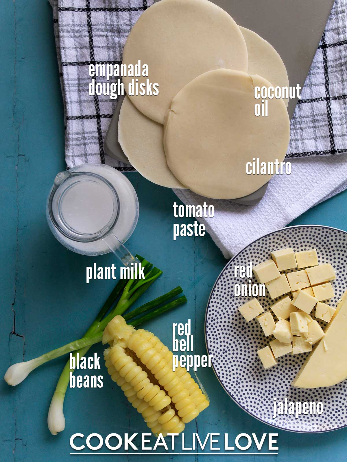 Ingredients for making corn and cheese empanadas.