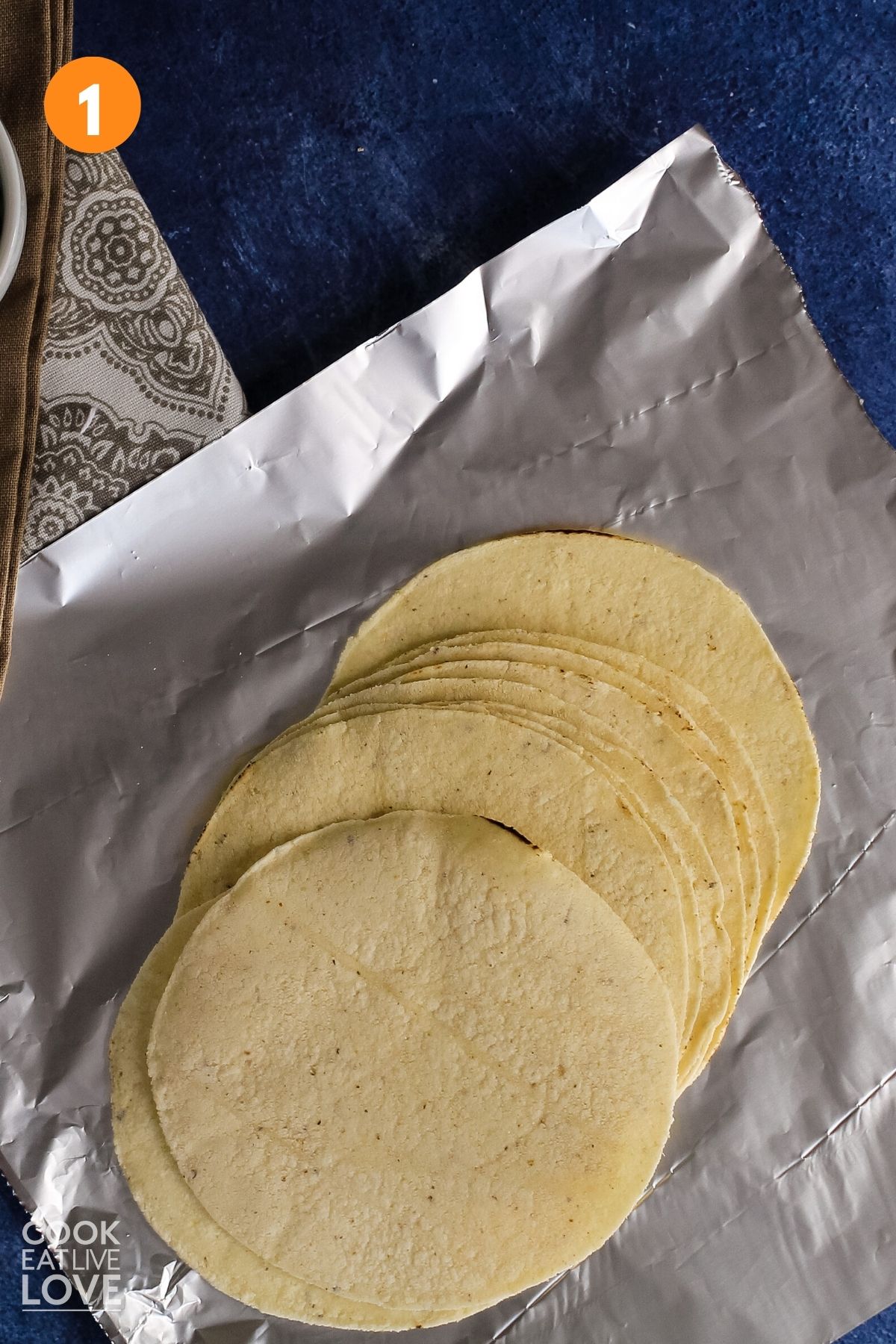 Corn tortillas on foil