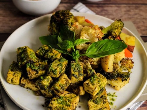 Easy Pesto Tofu Sheet Pan Dinner