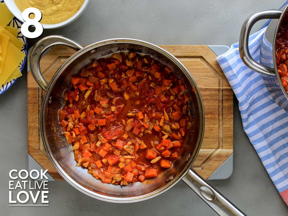 First layer in skillet is tomato sauce