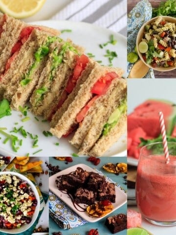 Collage of vegan picnic food recipe