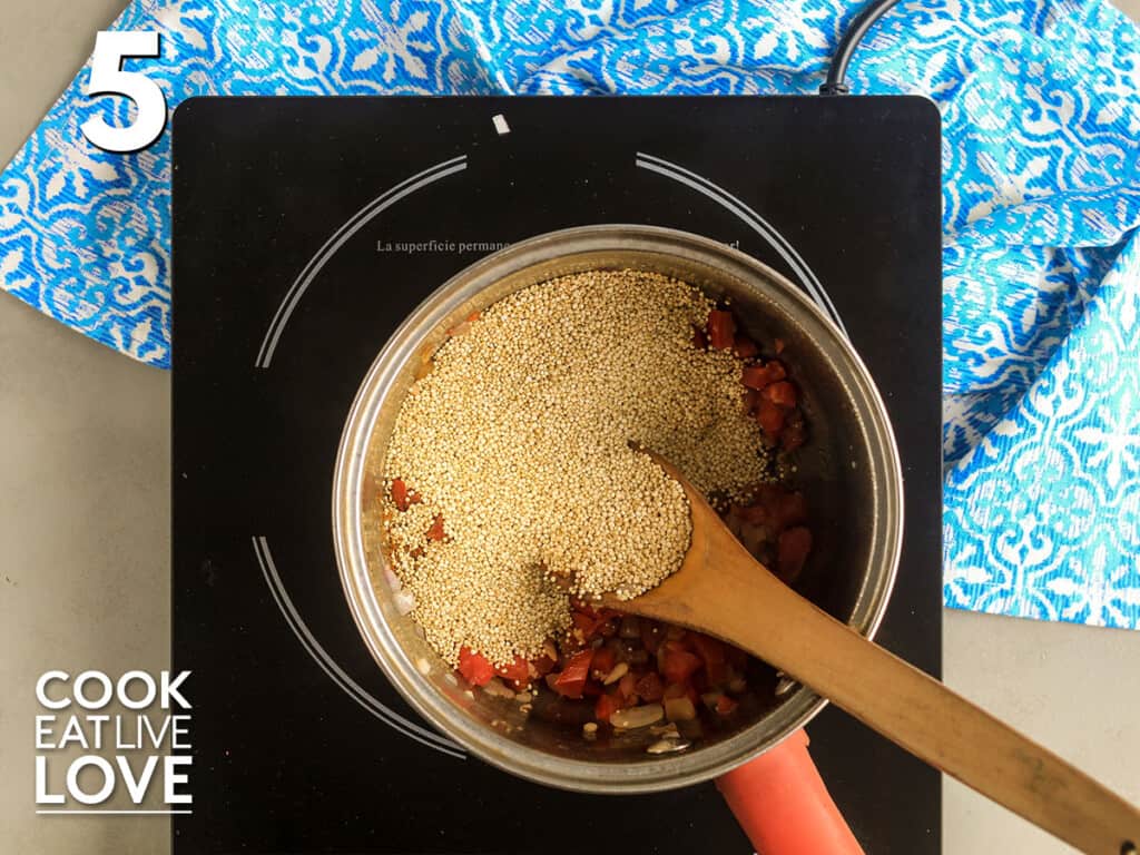 Adding quinoa to the veggies
