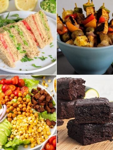 A collage of four different vegan picnic ideas.