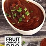 Pin for pinterest graphic with image of bowl of chipotle bbq sauce