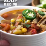Pin for pinterest graphic with vegan taco soup and text