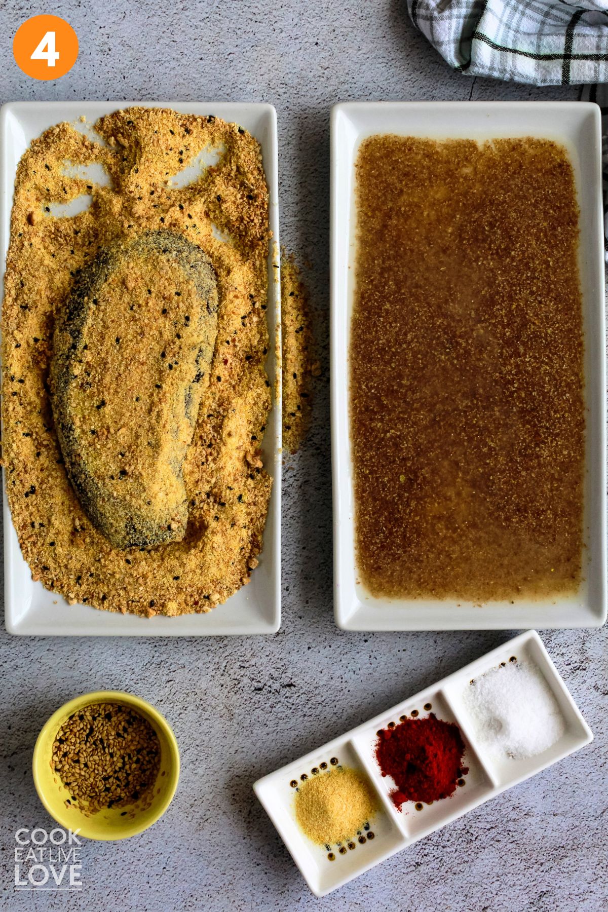 Eggplant in the breadcrumb mixture. 