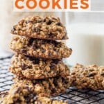 Pin for pinterest graphic for small batch oatmeal cookies with image and text