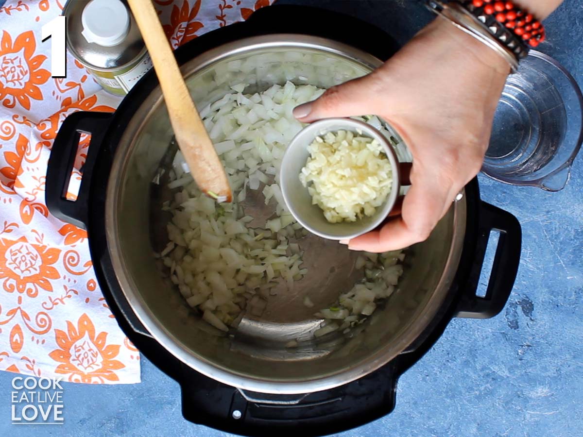 Cooking the onions and garlic in the Instant Pot