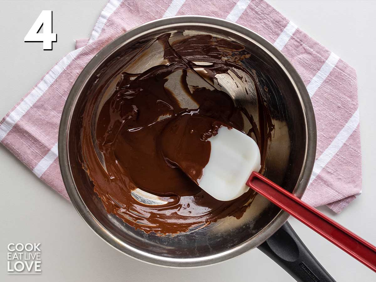 Melted chocolate in a double boiler.