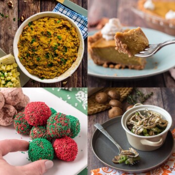 Collage of four vegetarian holiday recipes to prepare this year