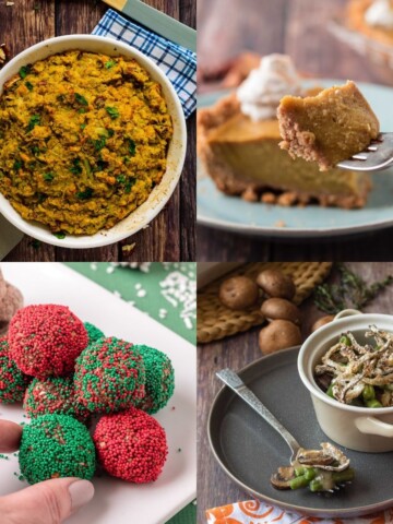 Collage of four vegetarian holiday recipes to prepare this year