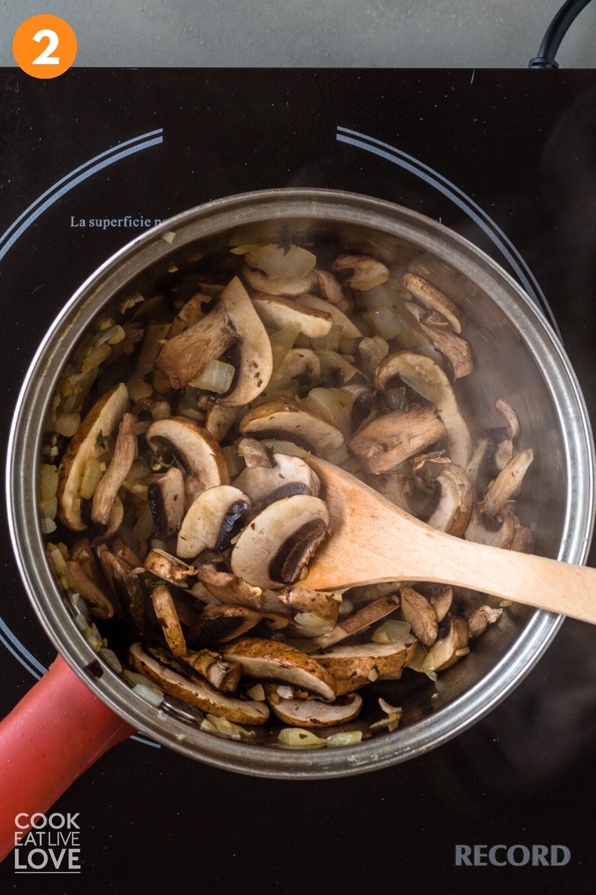 Mushrooms added to the pot to make mushroom soup no cream.