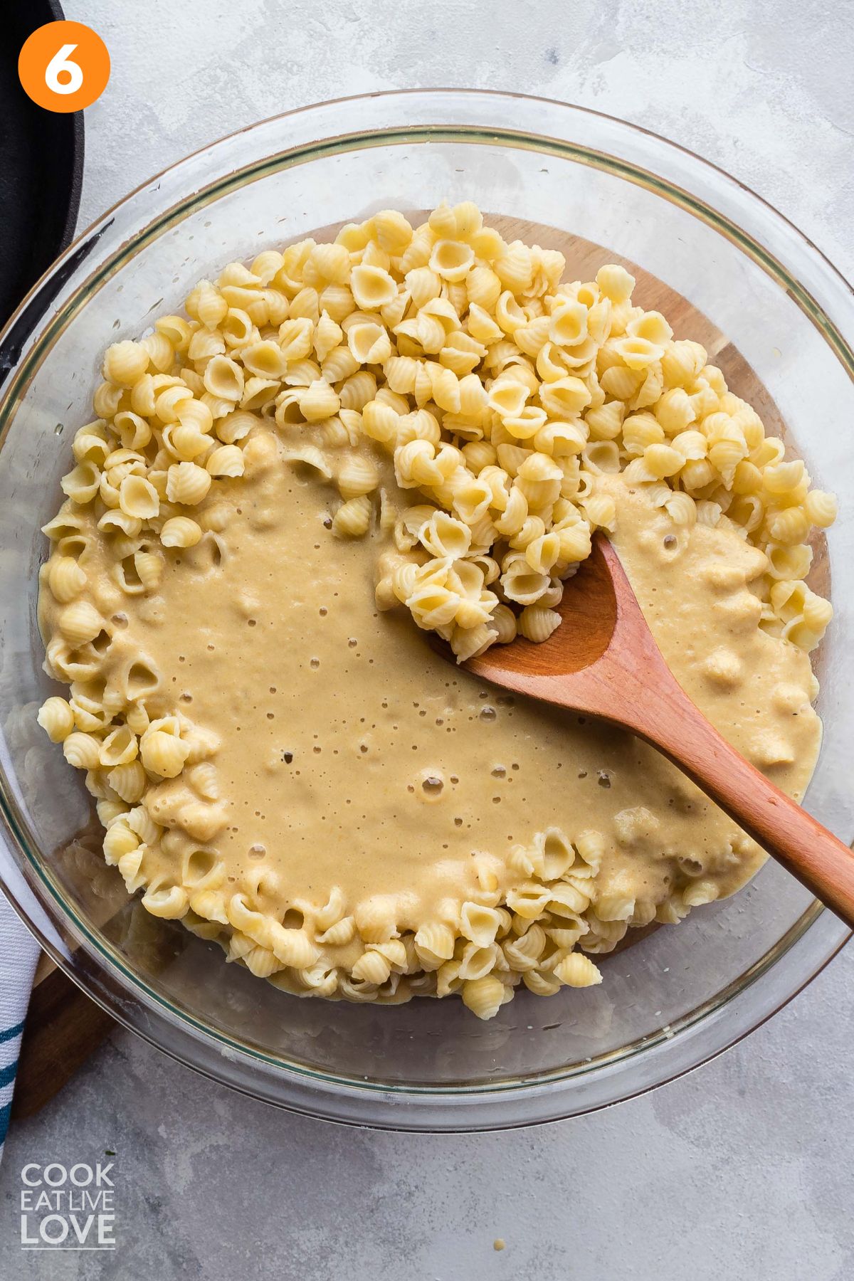 Sauced added to the pasta. 
