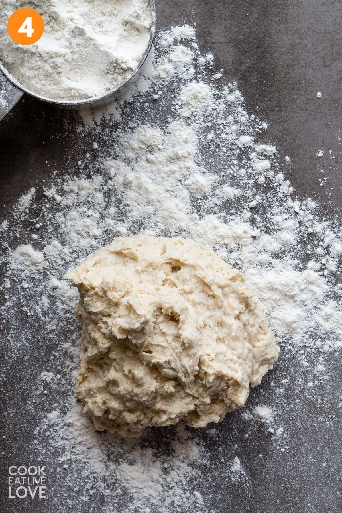 Dough turned out on a floured surface. 