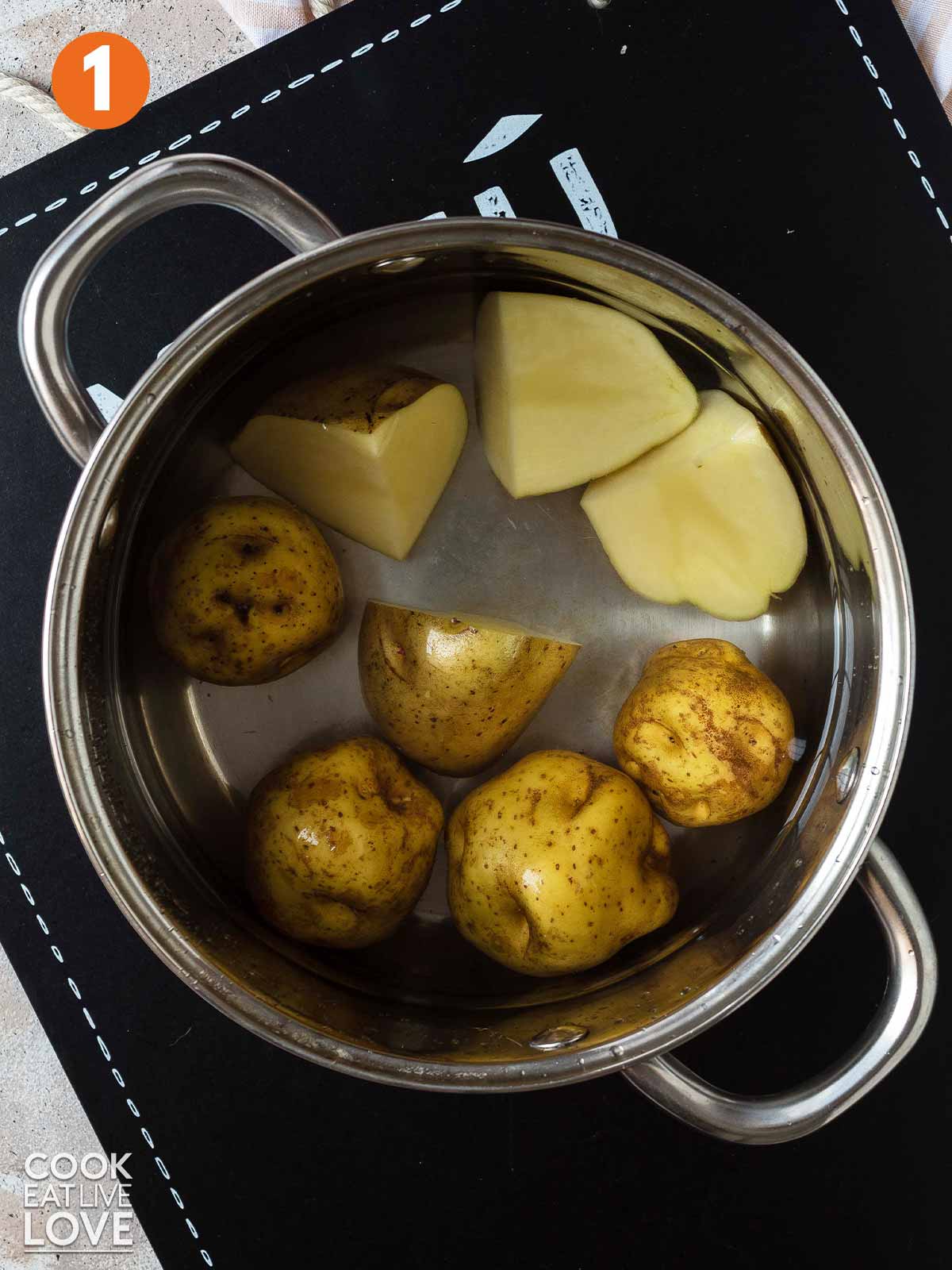 Potatoes in a pot to cook.