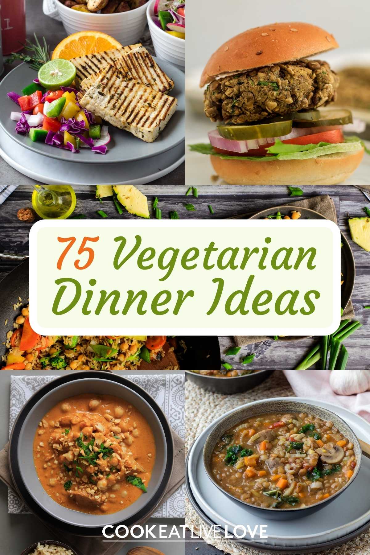 Collage of recipes in this vegetarian dinner recipe collection.